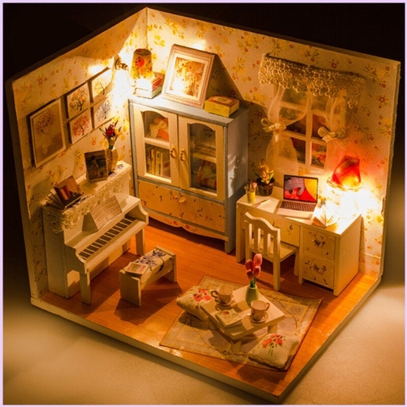 Wooden DIY Handmade Assemble Miniature Doll House Kit Toy with LED Light Dust Cover for Gift Collection Home Decoration Image 3