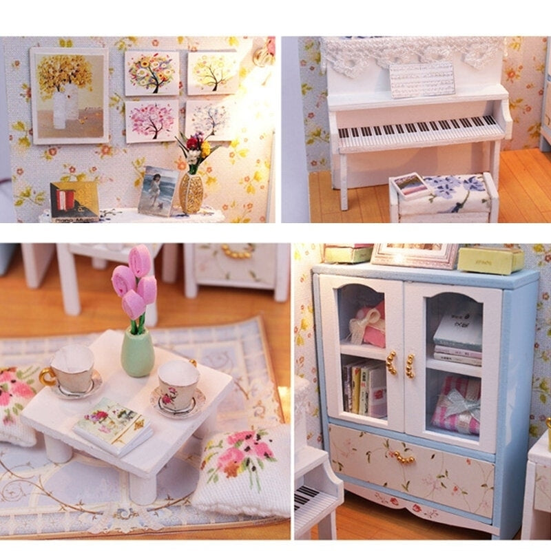 Wooden DIY Handmade Assemble Miniature Doll House Kit Toy with LED Light Dust Cover for Gift Collection Home Decoration Image 4