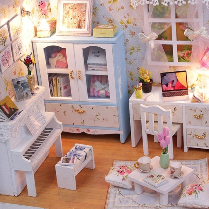 Wooden DIY Handmade Assemble Miniature Doll House Kit Toy with LED Light Dust Cover for Gift Collection Home Decoration Image 6