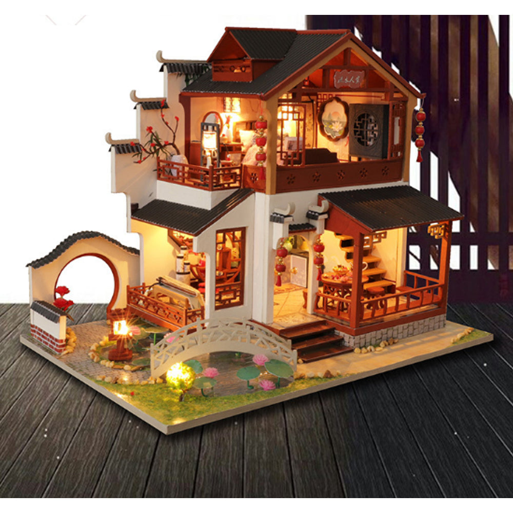 Wooden DIY Doll House With Furniture Retro Chinese Style Antique Architecture Loft Doll House Indoor Toys Image 4