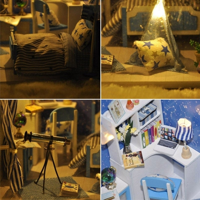 Wooden DIY Handmade Assembly Doll House with LED Lighs Dust Cover for Kids Gift Collection Home Display Image 4