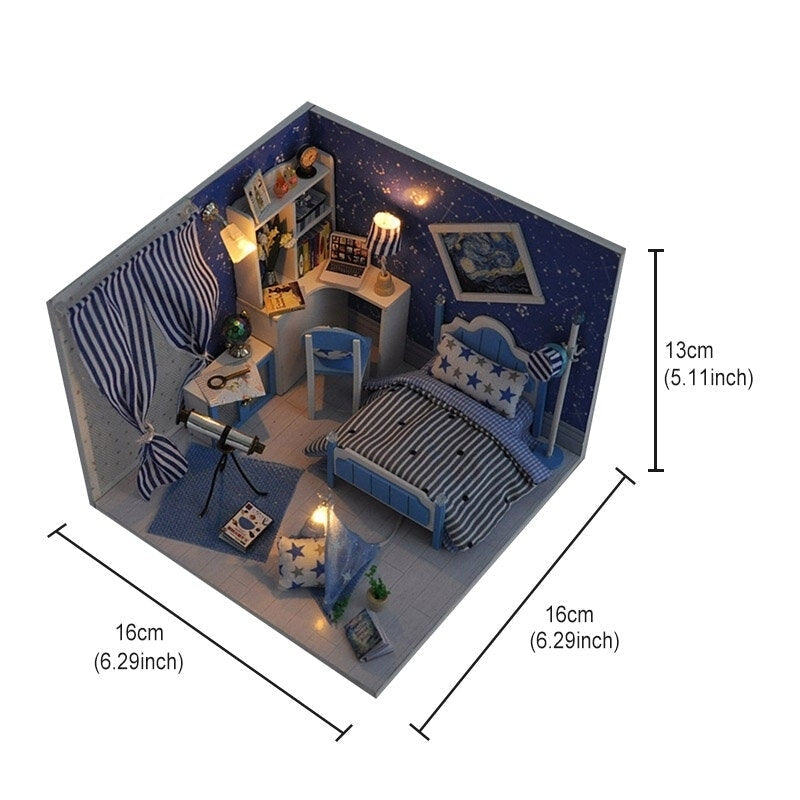 Wooden DIY Handmade Assembly Doll House with LED Lighs Dust Cover for Kids Gift Collection Home Display Image 6
