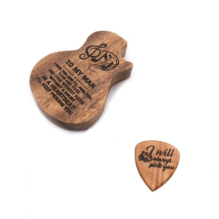 Wooden Guitar Pick Box Holder Collector with 2 PCS Wood Picks Accessories Image 4