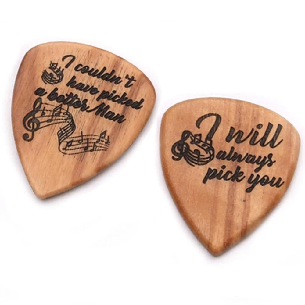 Wooden Guitar Pick Box Holder Collector with 2 PCS Wood Picks Accessories Image 4