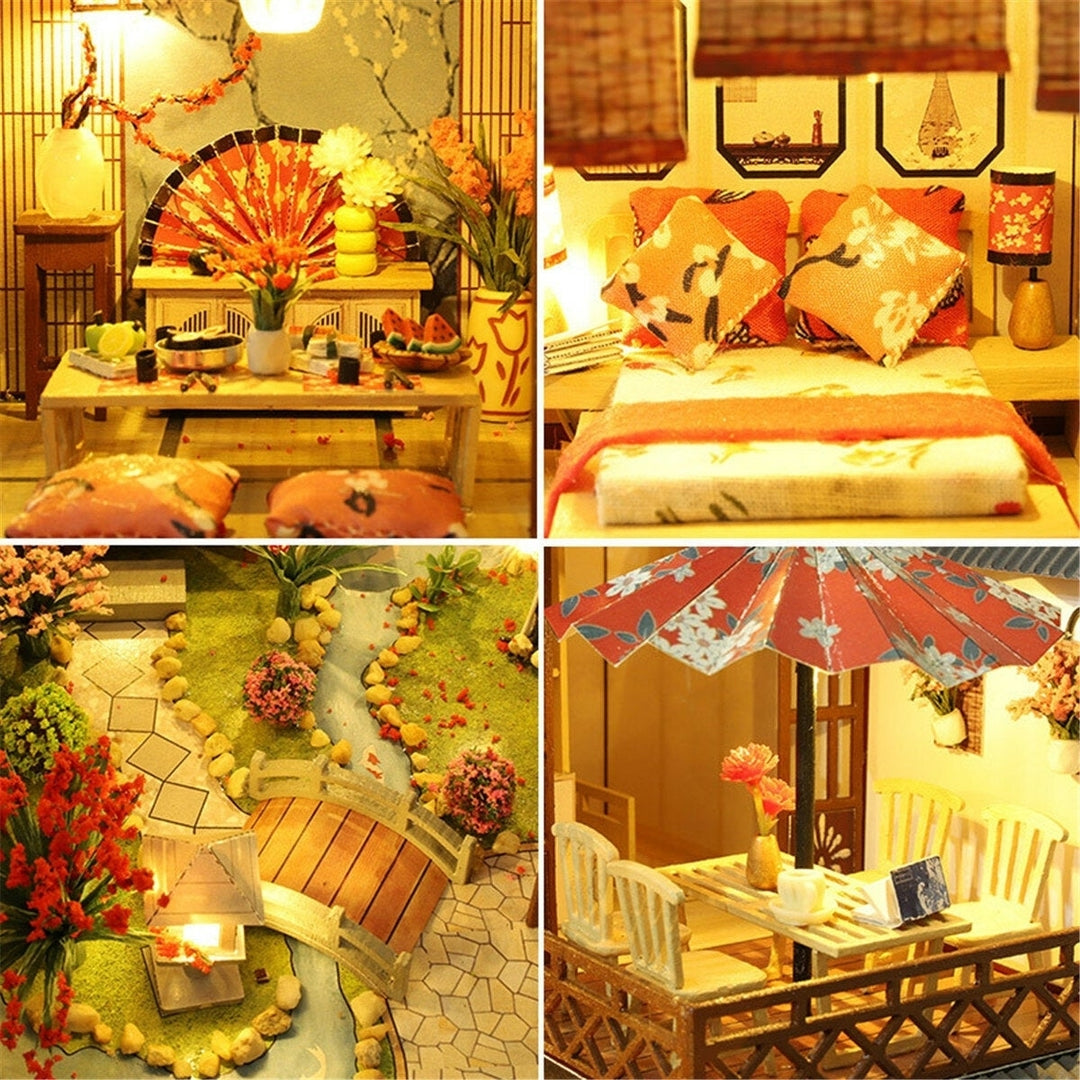 Wooden DIY Japanese Villa Doll House Miniature Kits Handmade Assemble Toy with Furniture LED Light for Gift Collection Image 7