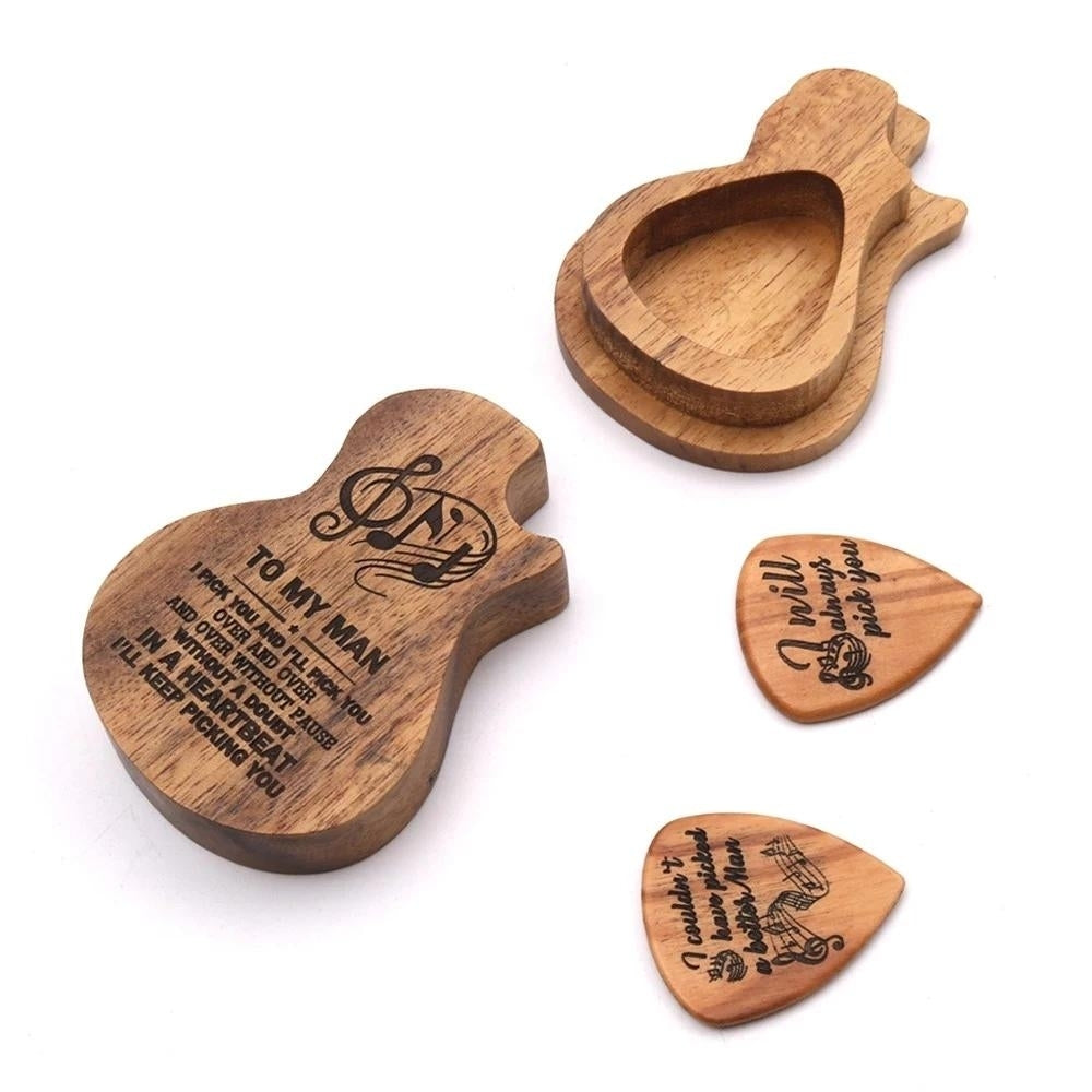 Wooden Guitar Pick Box Holder Collector with 2 PCS Wood Picks Accessories Image 6