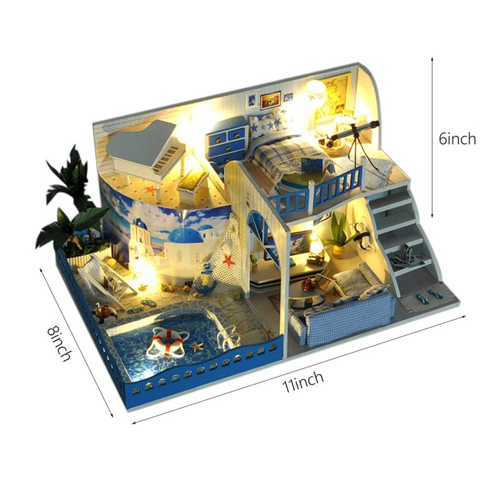 Wooden DIY Handmade Assemble Miniature Doll House Kit Toy with Furniture LED Light Music and Glass Dust Cover for Gift Image 8