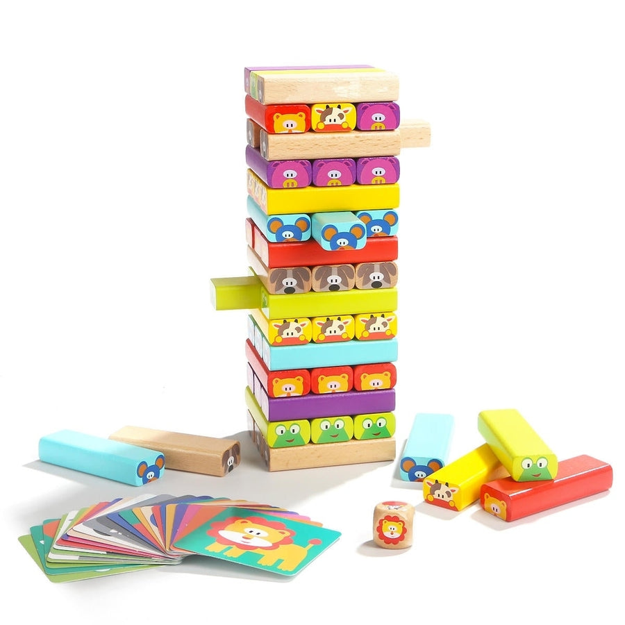 Wooden Tower Domino Building Blocks Toys Animal 8.58.828.5CM Christmas Gift Image 1