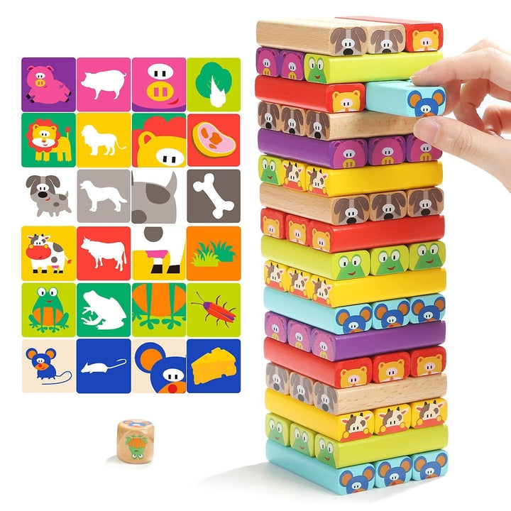 Wooden Tower Domino Building Blocks Toys Animal 8.58.828.5CM Christmas Gift Image 4