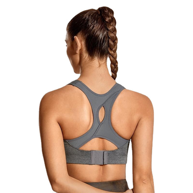 Womens Seamless High Impact Quick Drying Full Coverage Padded Wirefree Racerback Workout Sports Bra Black / Grey Image 2
