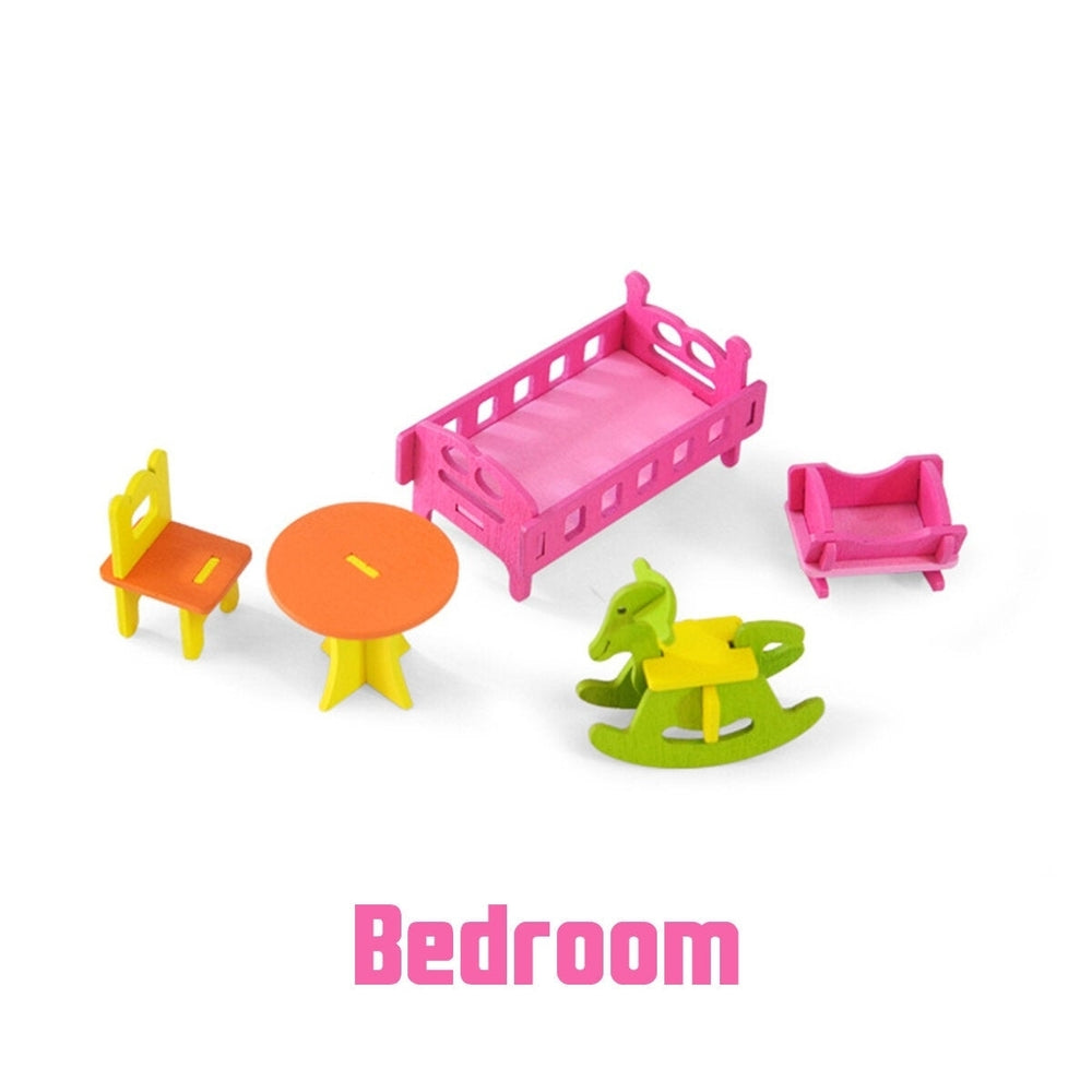 Wooden Colorful DIY Assembly Doll House Furniture Kit Early Educational Learning Toys for Kids Gift Image 2
