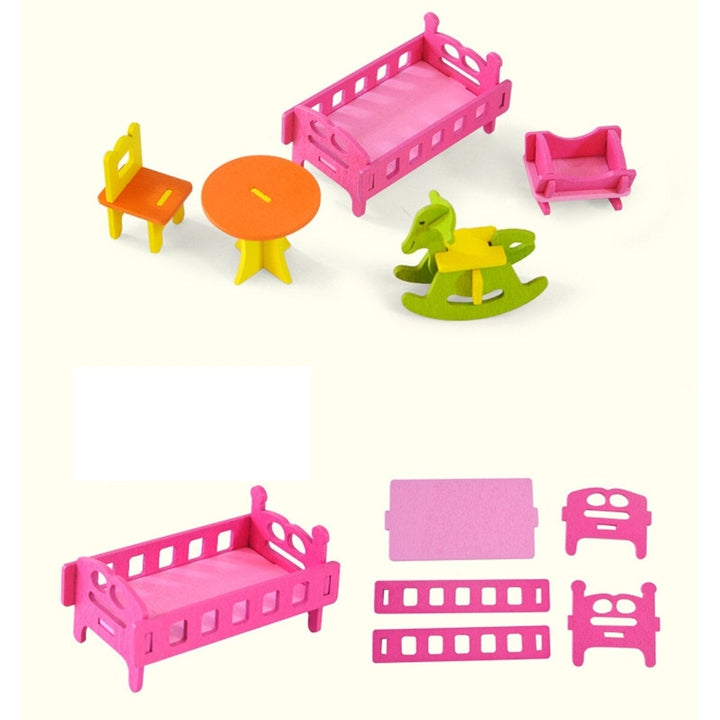 Wooden Colorful DIY Assembly Doll House Furniture Kit Early Educational Learning Toys for Kids Gift Image 7