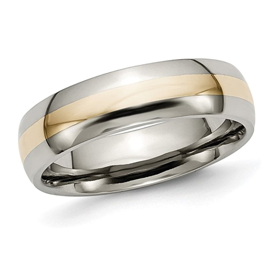 Mens 6mm Comfort Fit Titanium Wedding Band Ring with 14K Gold Inlay Image 1