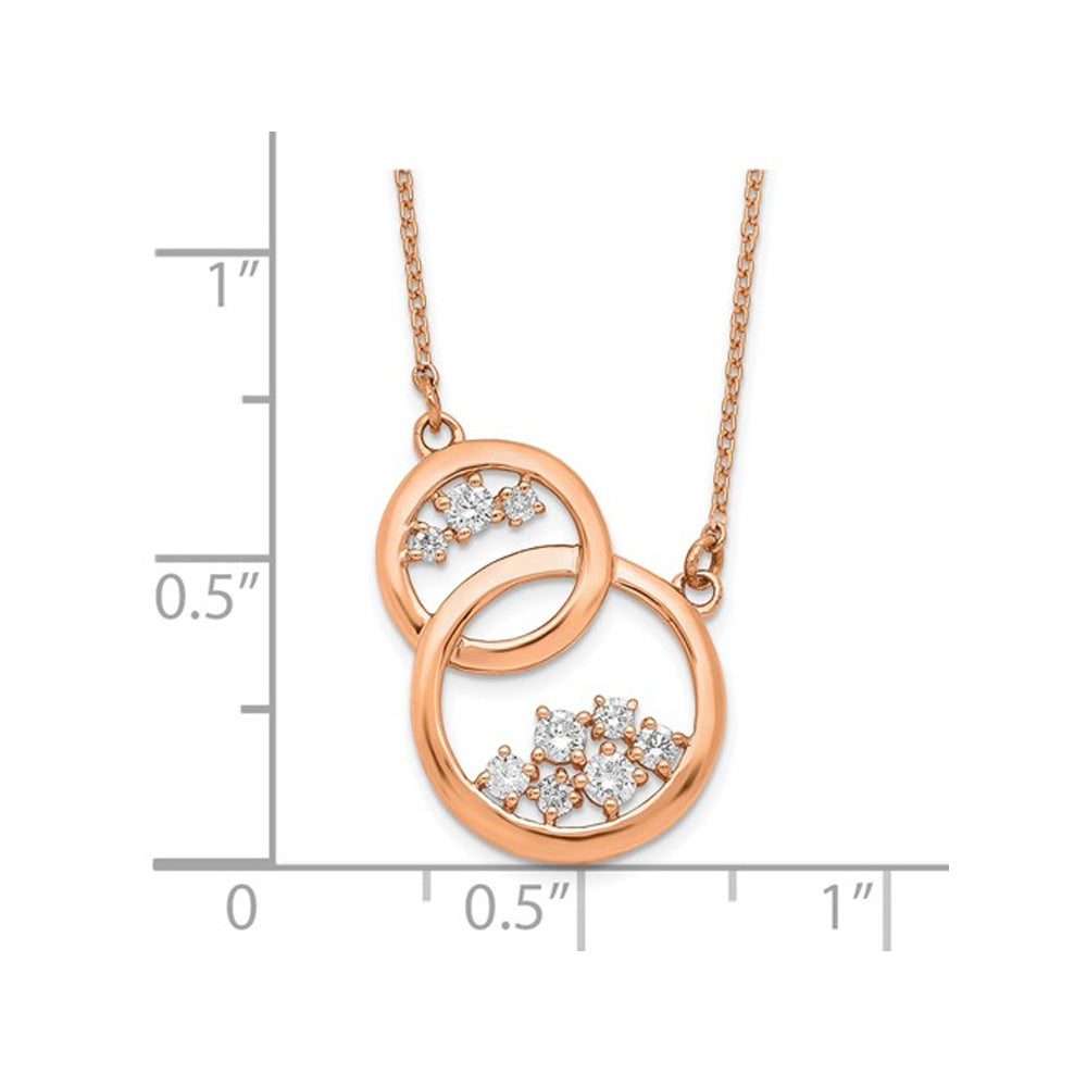 1/4 Carat (ctw) Diamond Double Circle Pendant Necklace in 14K Rose Pink Gold with Chain Image 2