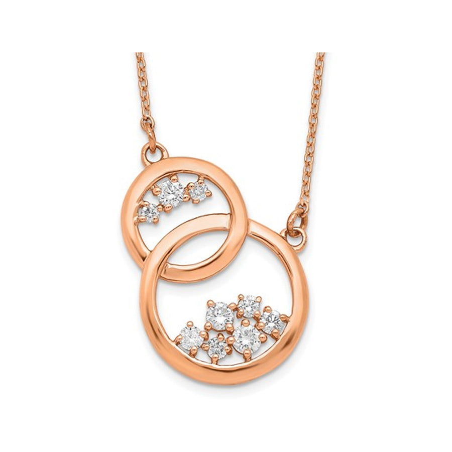 1/4 Carat (ctw) Diamond Double Circle Pendant Necklace in 14K Rose Pink Gold with Chain Image 1