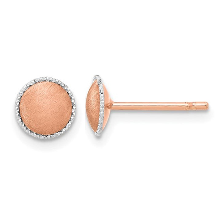 14K Rose Pink Gold Button Post Earrings with White Gold Accent Image 1