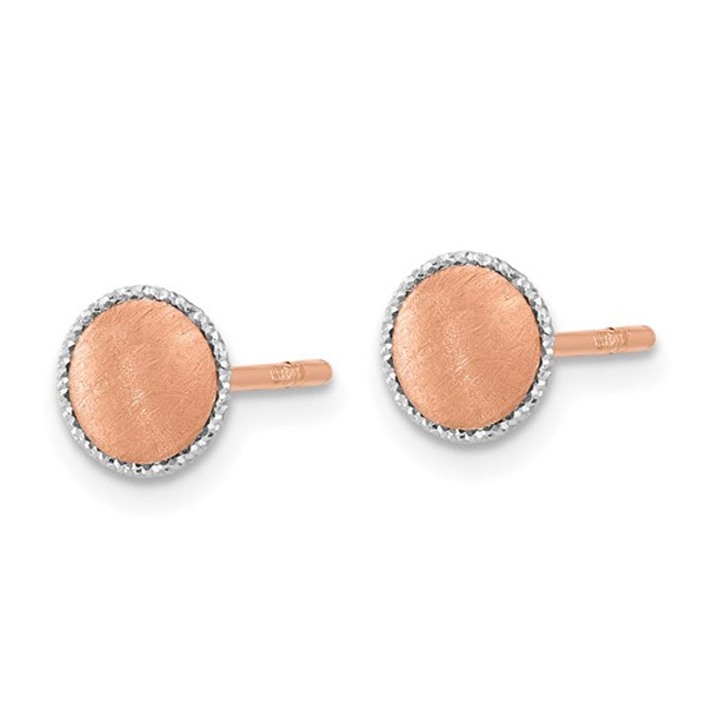 14K Rose Pink Gold Button Post Earrings with White Gold Accent Image 3