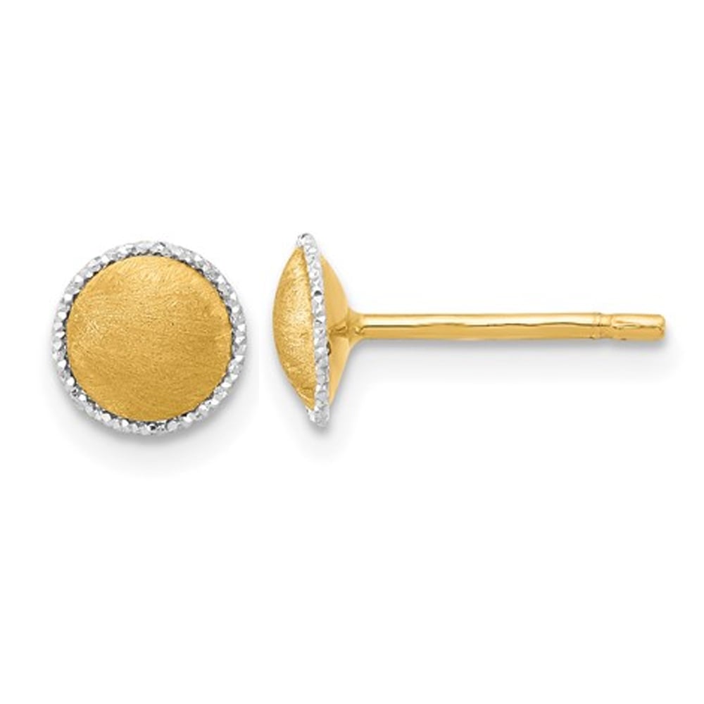 14K Yellow Gold Button Post Earrings with White Gold Accent Image 1