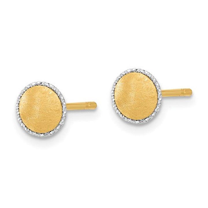 14K Yellow Gold Button Post Earrings with White Gold Accent Image 2