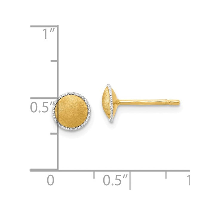 14K Yellow Gold Button Post Earrings with White Gold Accent Image 4