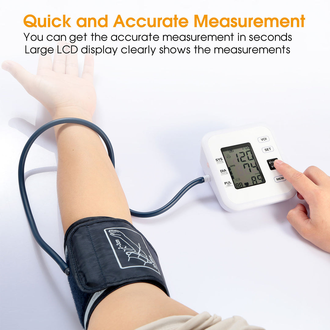 Arm Blood Pressure Monitor with Adjustable Cuff 8.7in-12.6in Heartbeat Detector Voice Broadcast 2Users 99 Memories LCD Image 9
