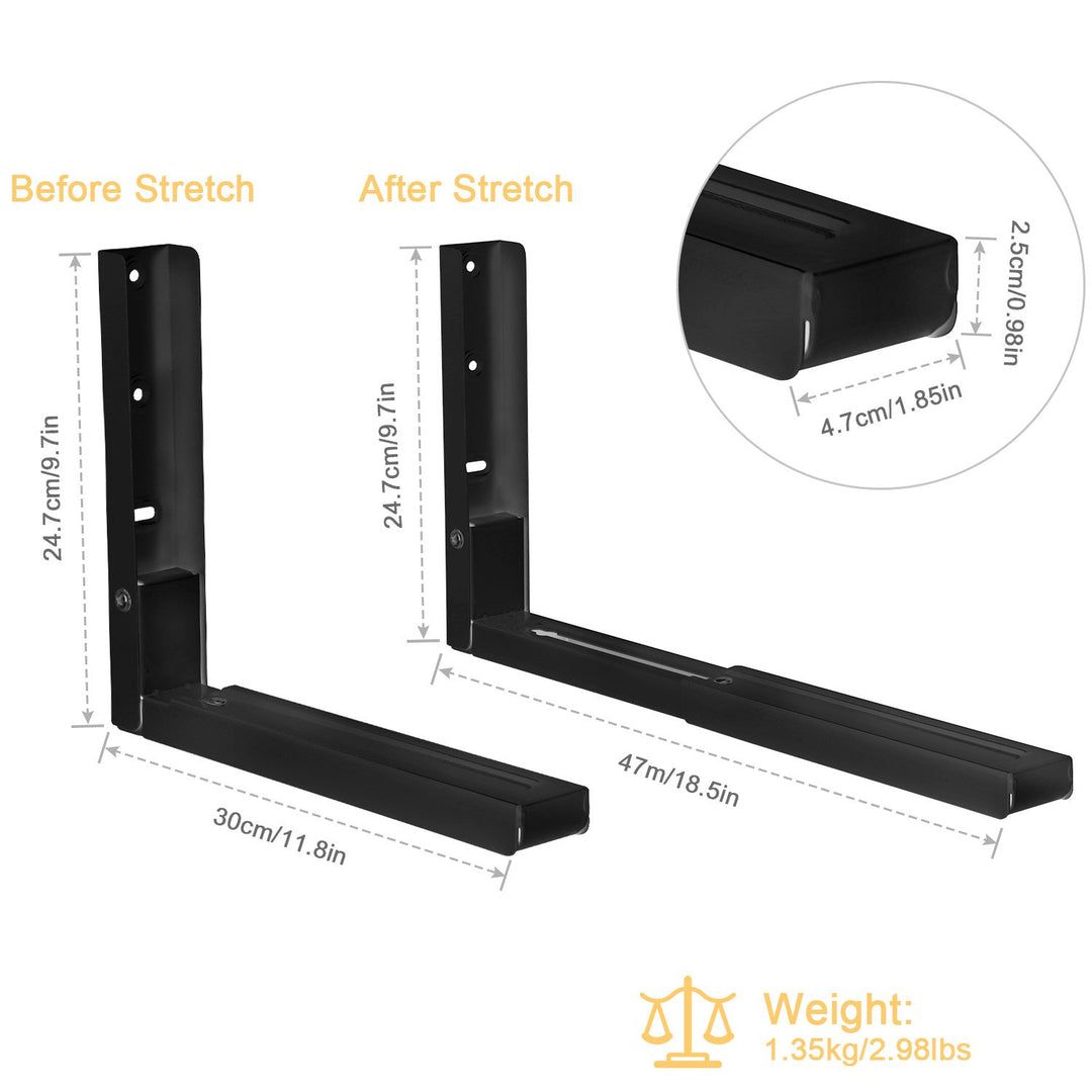 2Pcs Microwave Brackets Adjustable Wall Mount Shelf Heavy Duty Carbon Steel Wall Microwave Cradle Image 4