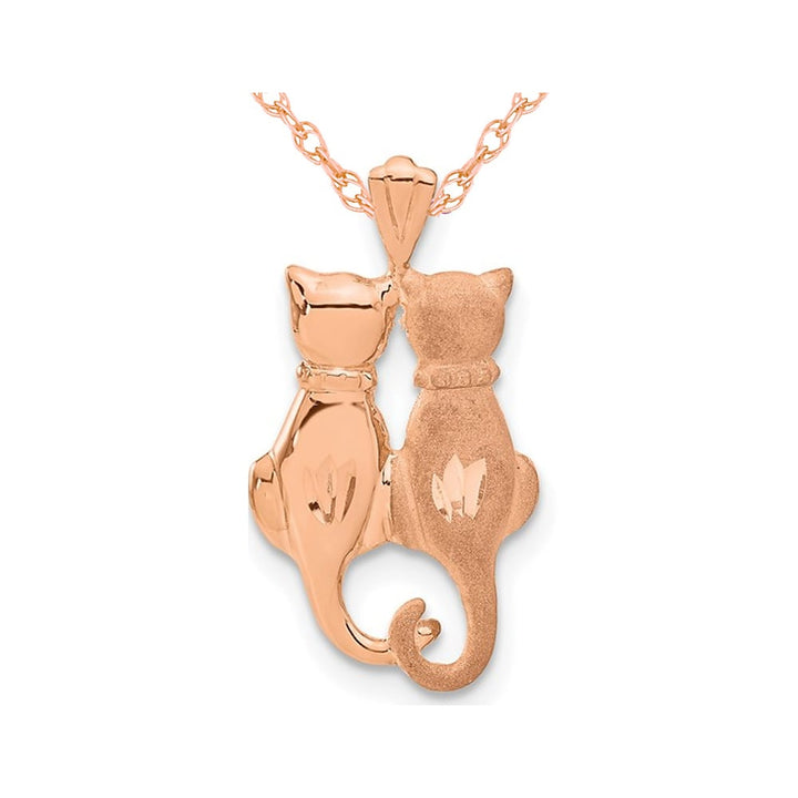 14K Rose Pink Gold Sitting Cats Pendant Necklace with Chain Image 1