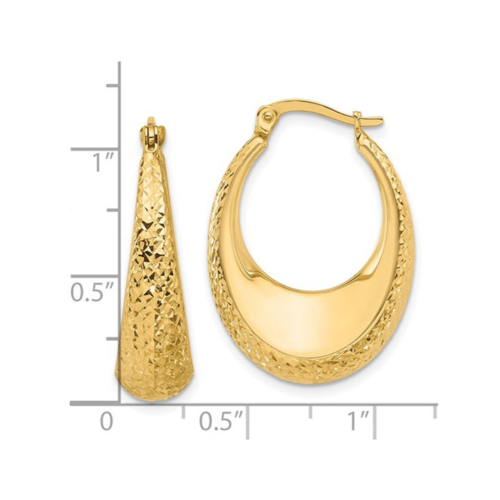 14K Yellow Gold Diamond-Cut Oval Hoop Earrings Image 3