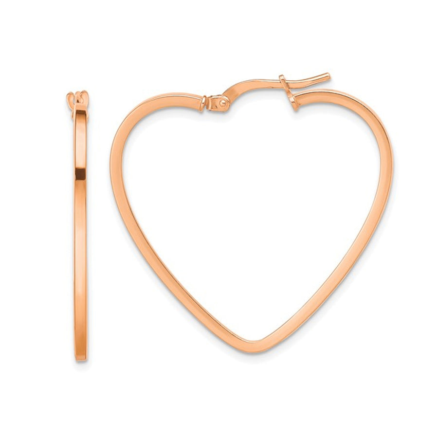 14K Rose-Pink Gold Heart Hoop Earrings Image 1
