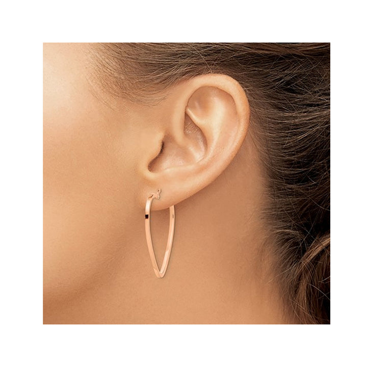 14K Rose-Pink Gold Heart Hoop Earrings Image 3