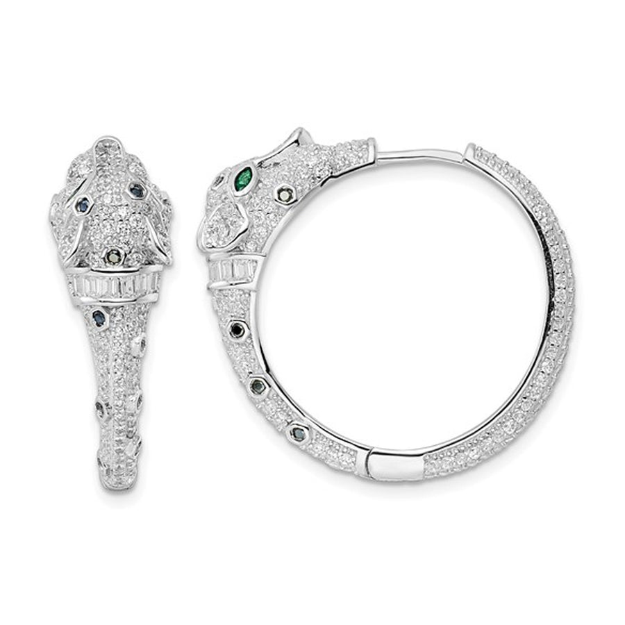 Sterling Silver Cheetah Hinged Hoop Earrings with Cubic Zirconia (CZ)s Image 1