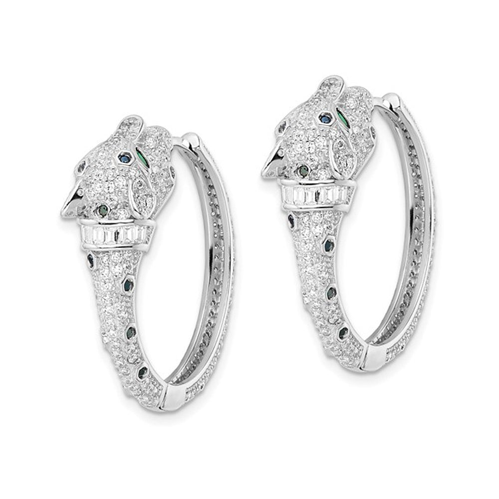 Sterling Silver Cheetah Hinged Hoop Earrings with Cubic Zirconia (CZ)s Image 2