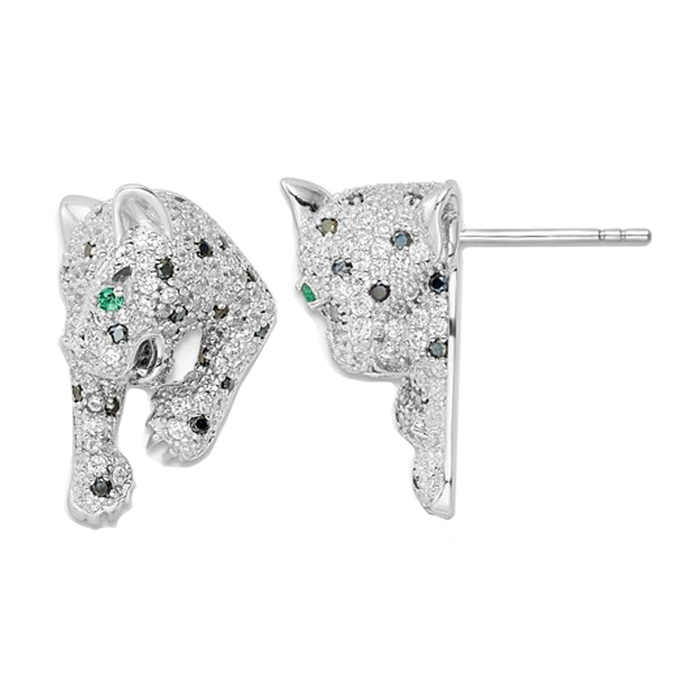 Sterling Silver Cheetah Earrings with Cubic Zirconia (CZ)s Image 1