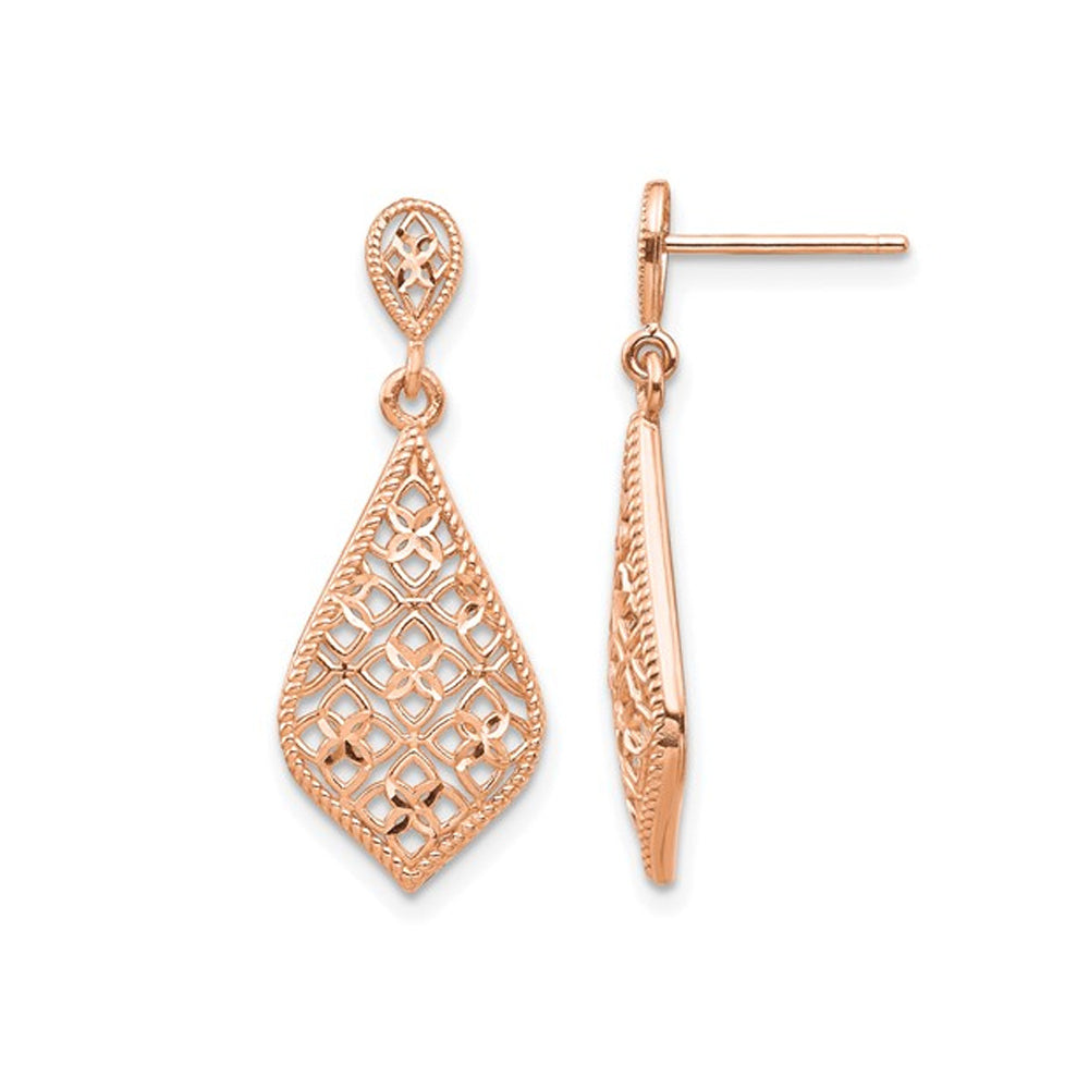 14K Rose Pink Gold Dangle Drop Earrings Image 1