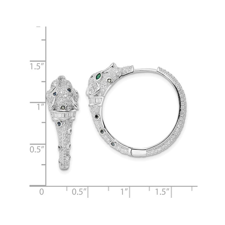 Sterling Silver Cheetah Hinged Hoop Earrings with Cubic Zirconia (CZ)s Image 4