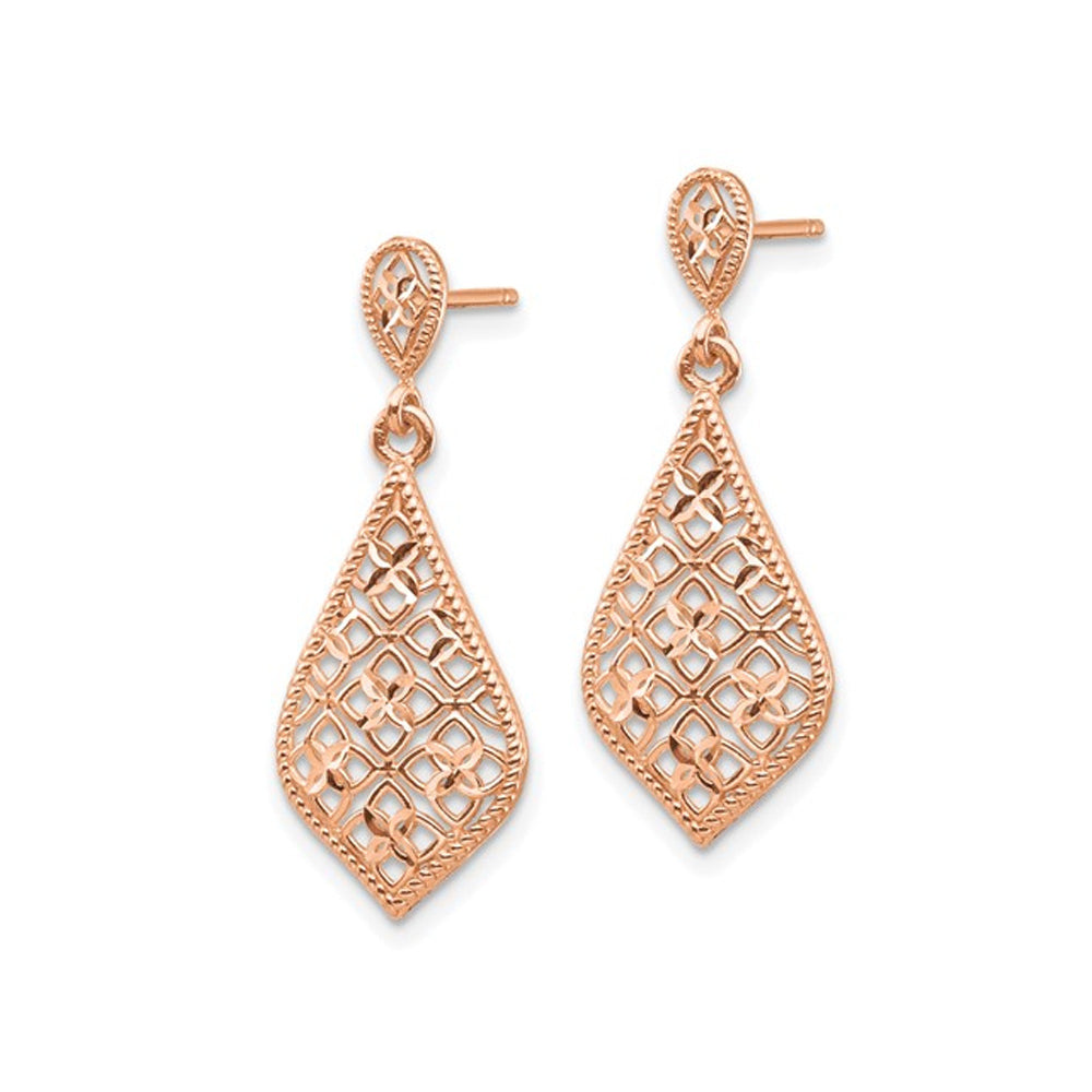 14K Rose Pink Gold Dangle Drop Earrings Image 3