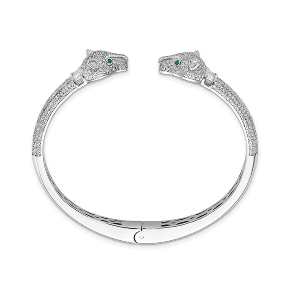 Lioness Head Cuff Bangle Bracelet in Sterling Silver with Cubic Zirconia (CZ)s Image 3