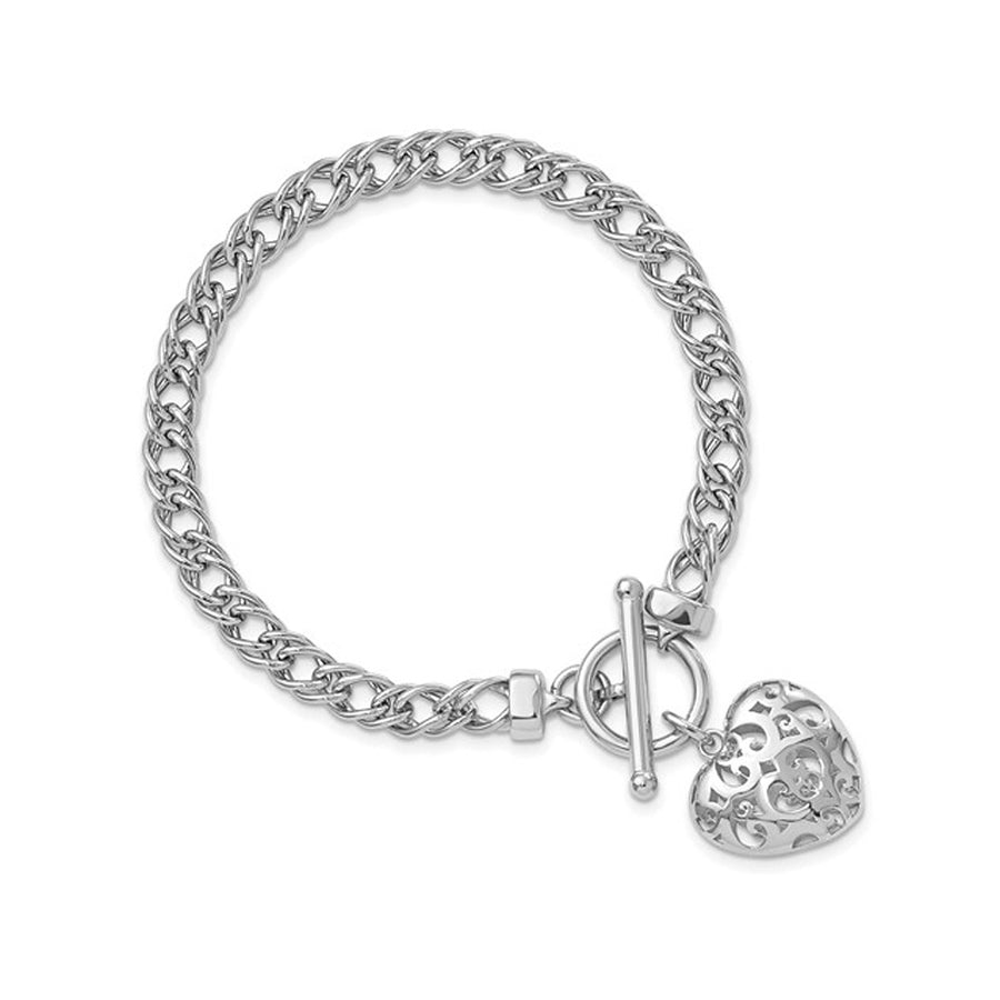 Sterling Silver Toggle Heart Basket Charm Bracelet Image 1