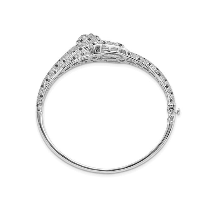 Cheetah Hinged Bangle Bracelet in Sterling Silver with Cubic Zirconia (CZ)s Image 3
