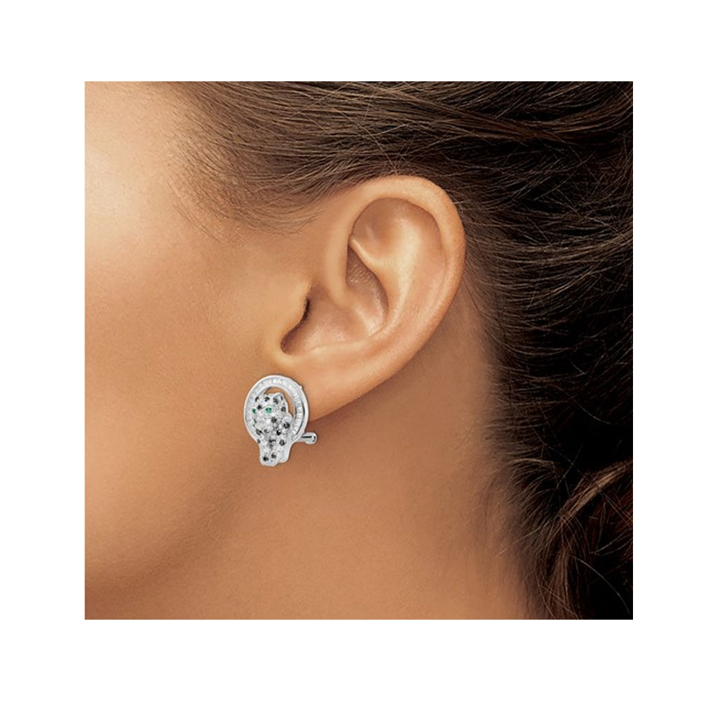 Sterling Silver Cheetah Circle Earrings with Cubic Zirconia (CZ)s Image 3