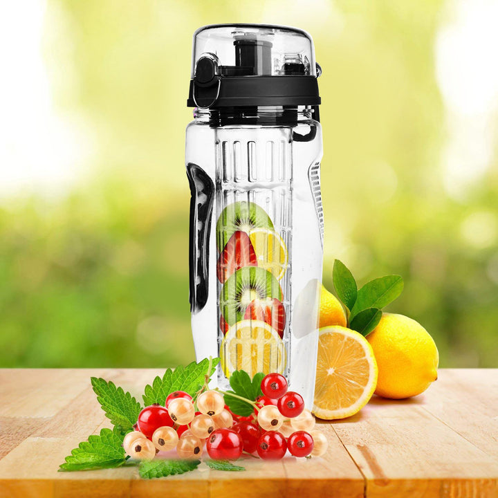 Fruit Infuser Water Bottle 32oz BPA-Free Tritan Purple Black Pink Flip Top Lid Image 1