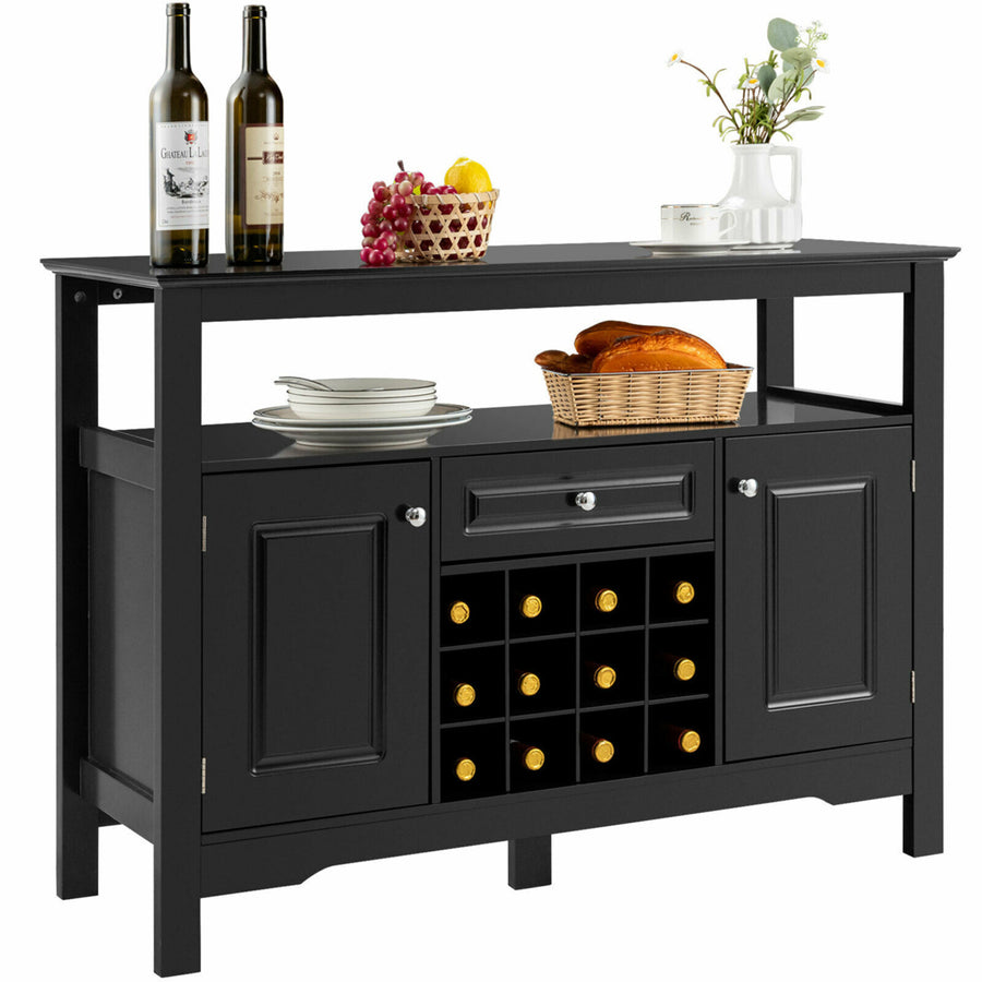 Storage Buffet Sever Cabinet Sideboard Table Wood Wine Rack Image 1