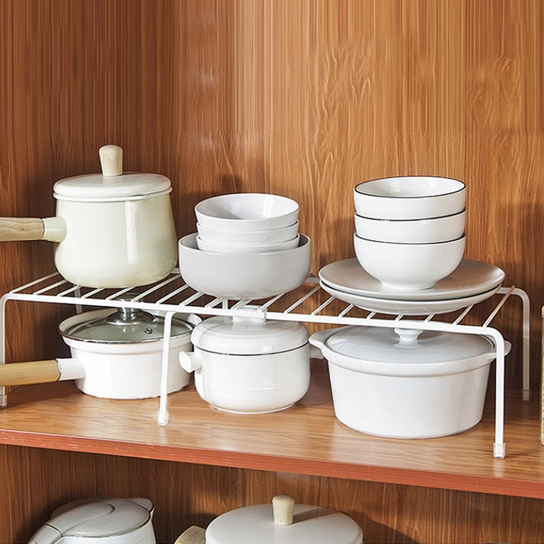 Expandable Kitchen Counter Metal Stackable Cabinet Shelf Bathroom Organizer Rack Holder Image 4