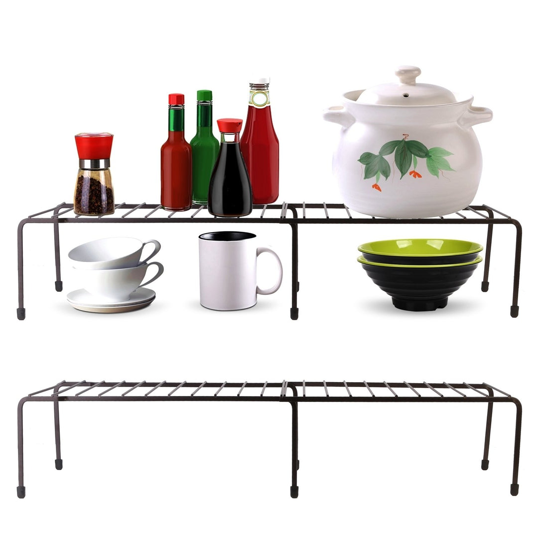 Expandable Kitchen Counter Metal Stackable Cabinet Shelf Bathroom Organizer Rack Holder Image 1