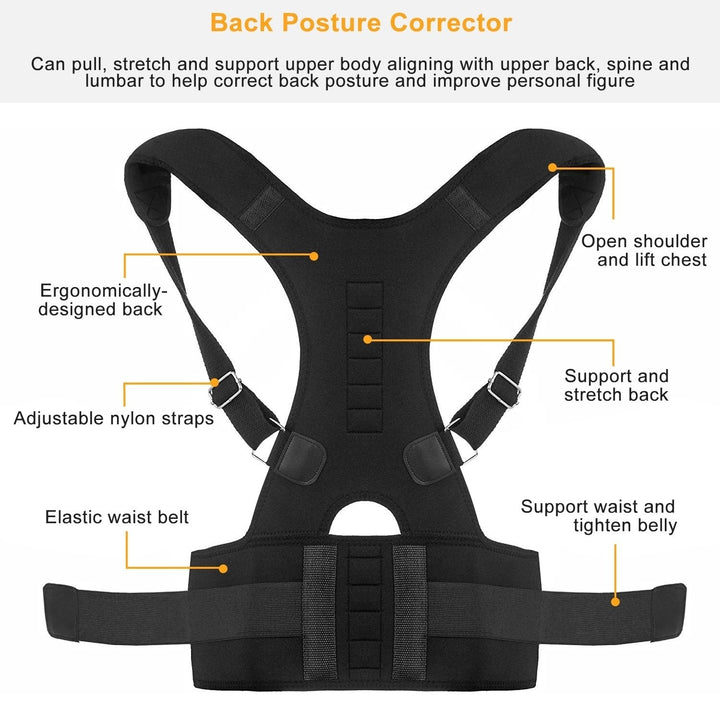 Unisex Magnetic Back Posture Corrector Adjustable Support Belt S/M/L/XL Neoprene Image 3