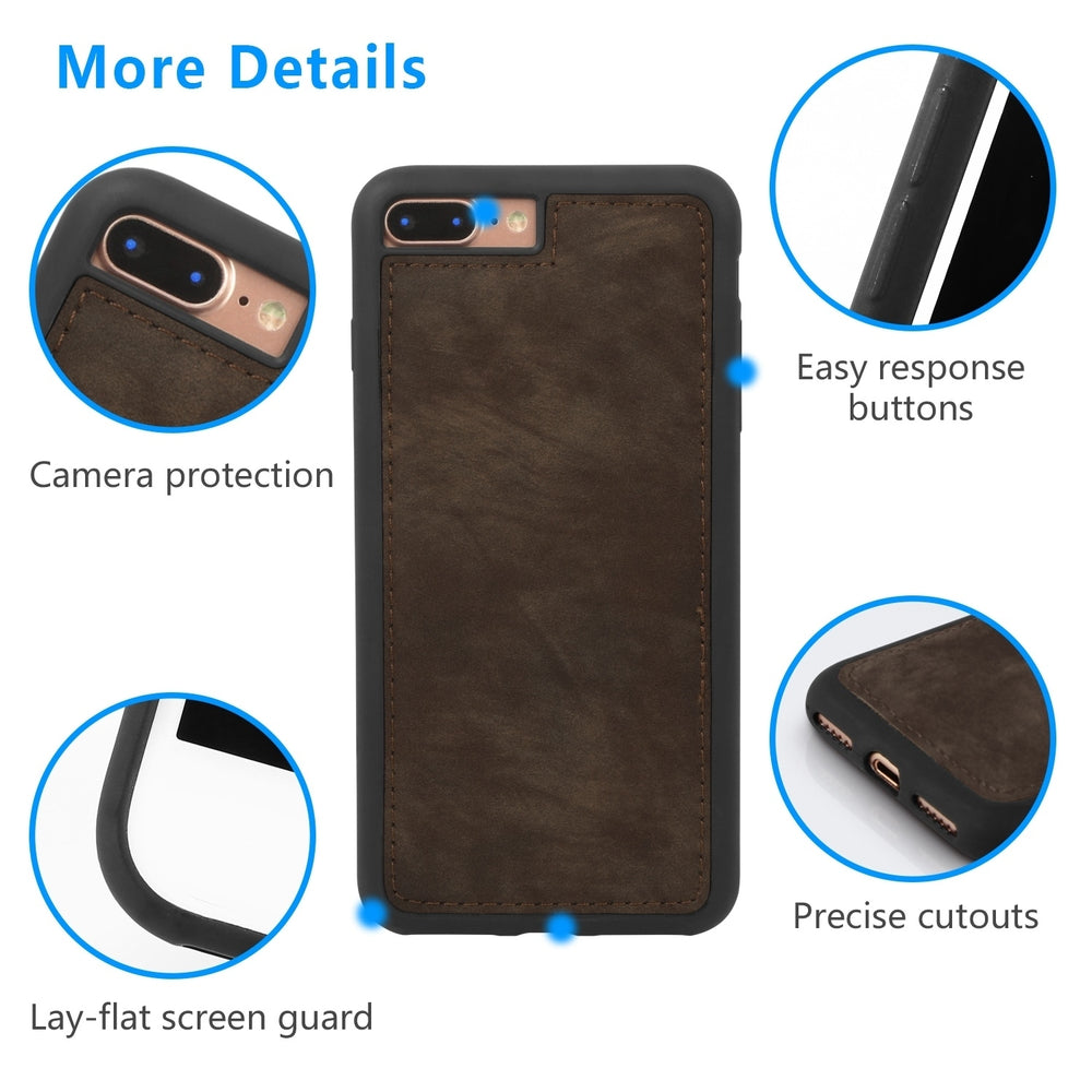 Phone Wallet Case For iPhone 8 Plus Portable Wallet Case 2 in 1 Leather Zipper Magnetic Detachable 15 Card Slots Image 2