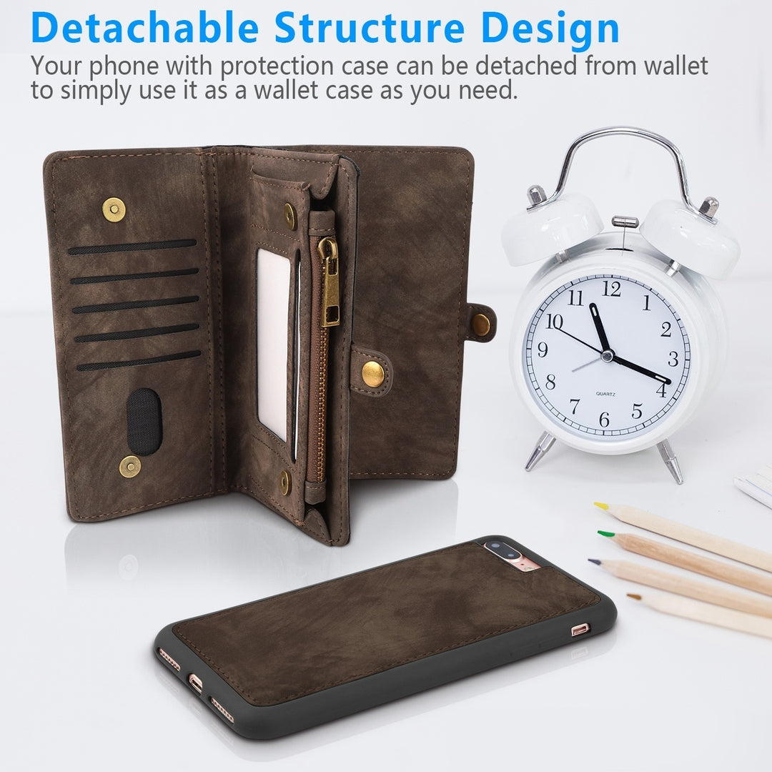 Phone Wallet Case For iPhone 8 Plus Portable Wallet Case 2 in 1 Leather Zipper Magnetic Detachable 15 Card Slots Image 4