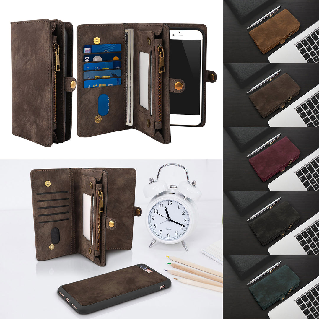 Phone Wallet Case For iPhone 8 Plus Portable Wallet Case 2 in 1 Leather Zipper Magnetic Detachable 15 Card Slots Image 6