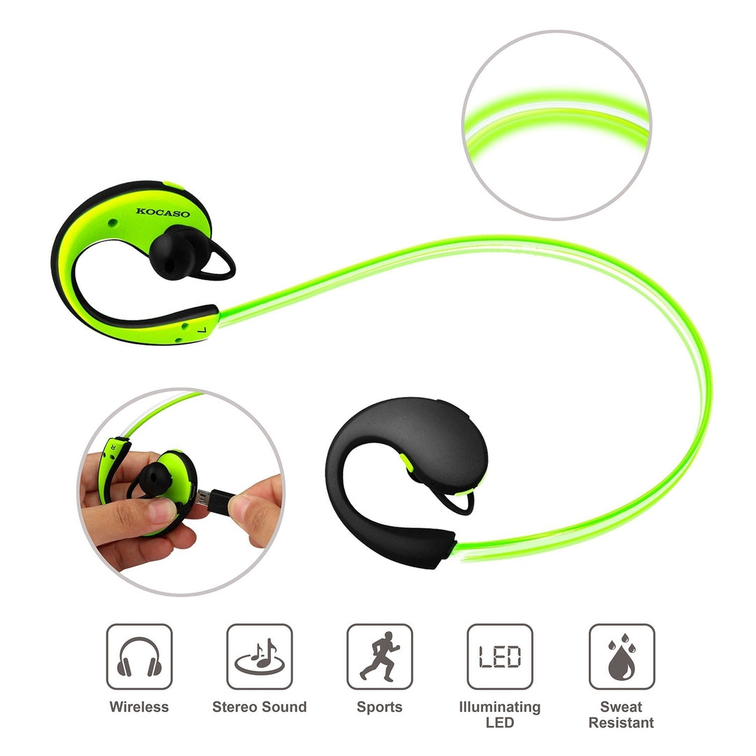 Wireless Sports Headsets Neckband Earphones LED Light Waterproof HD Stereo 8Hrs Image 2