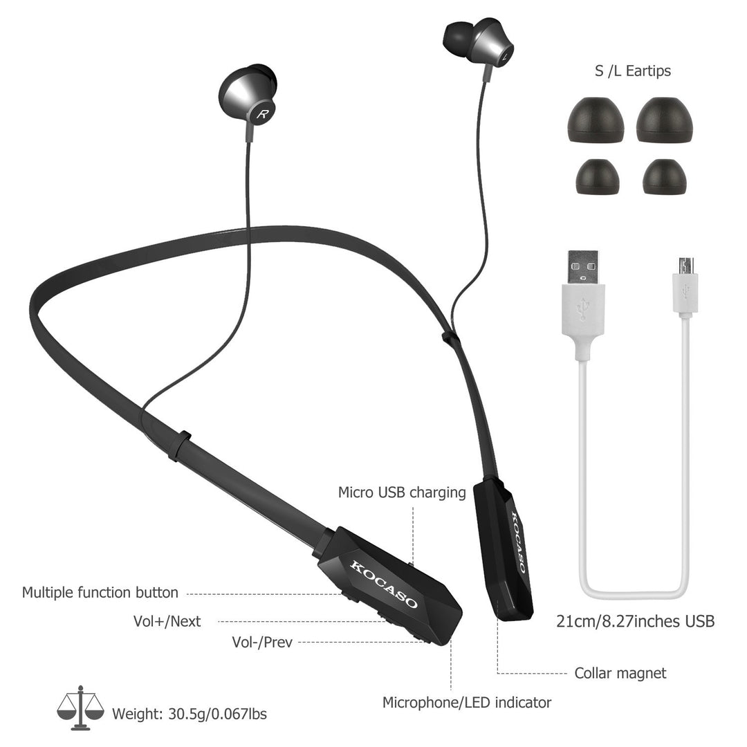 Wireless Neckband Headphones V4.2 Sweatproof Sport Earbuds 15H Battery Life Black Image 4